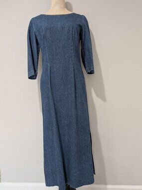 Vintage Brioche California Denim Maxi Sheath Dress Modest 3/4 Sleeve Size 6